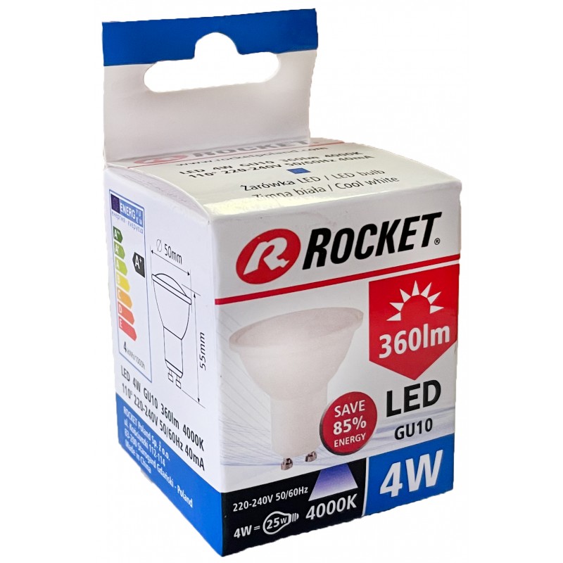 Rocket 4W GU10 360lm 4000K A+ LED lemputė, 1 vnt.