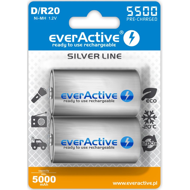 everActive Silver Line Ready to Use 5500mAh D akumuliatorius, 2 vnt.