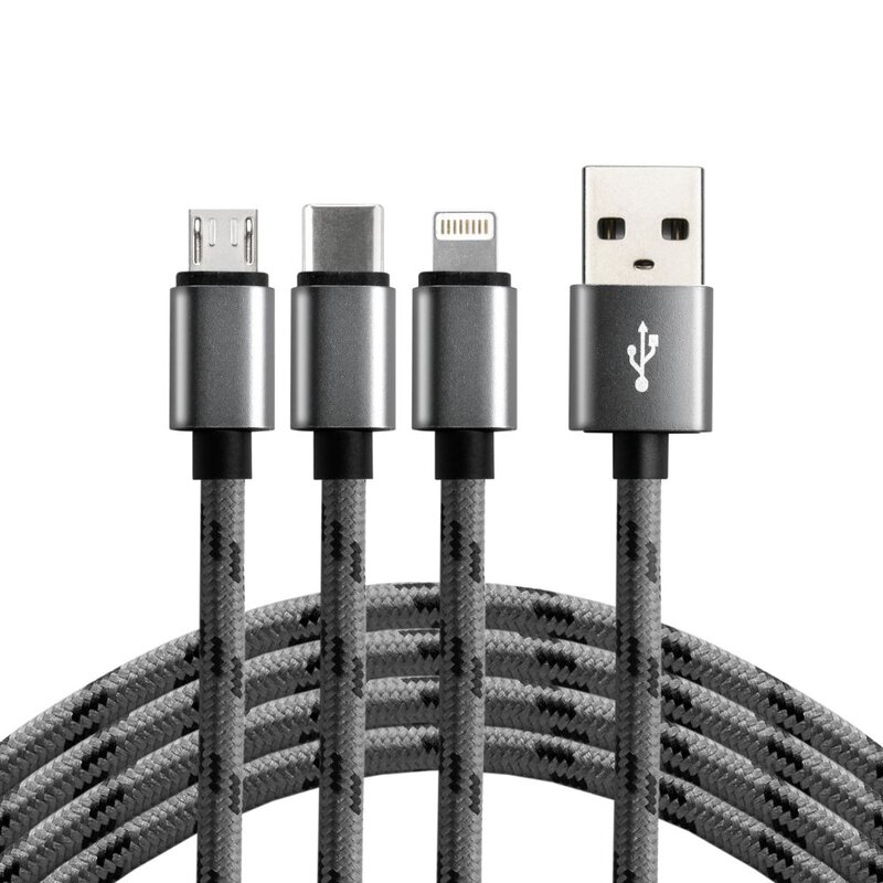 everActive pintas USB 2.4A 1.2m kabelis trys-viename micro-USB, USB-C ir Lightning