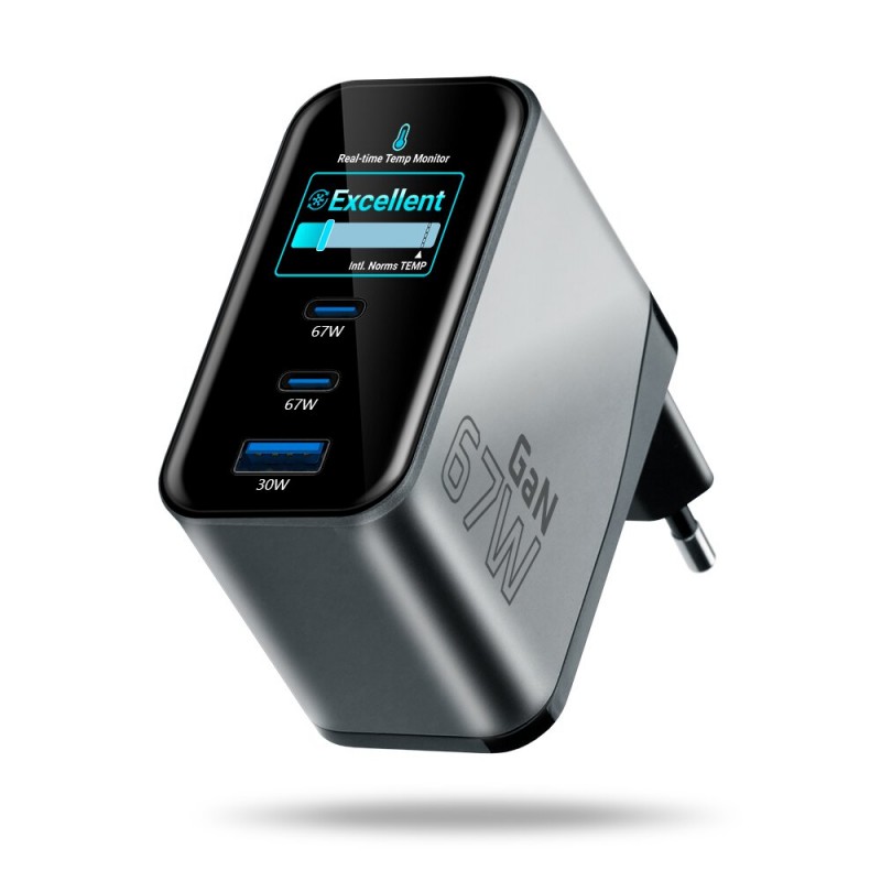 everActive 67W USB-A QC 3.0 ir 2xUSB-C PD PPS GaN įkroviklis su LCD ekranu SC-670Q Pro