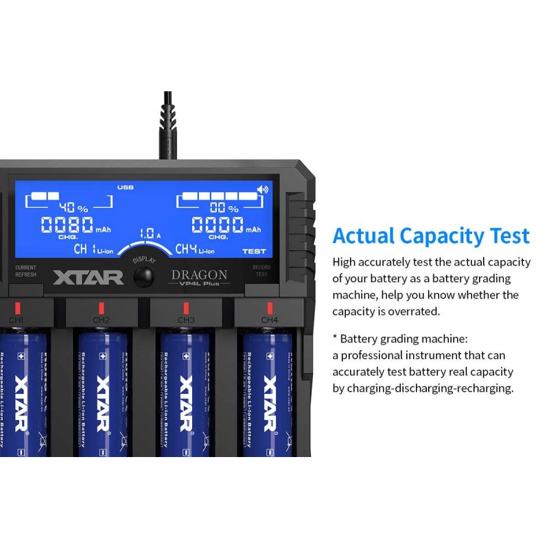 Xtar universalus 4 x Li-ion ir Ni-MH akumuliatorių įkroviklis su LCD ekranu VP4L PLUS DRAGON