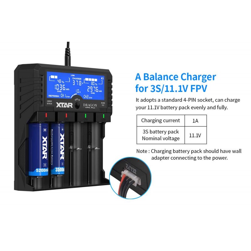 Xtar universalus 4 x Li-ion ir Ni-MH akumuliatorių įkroviklis su LCD ekranu VP4L PLUS DRAGON