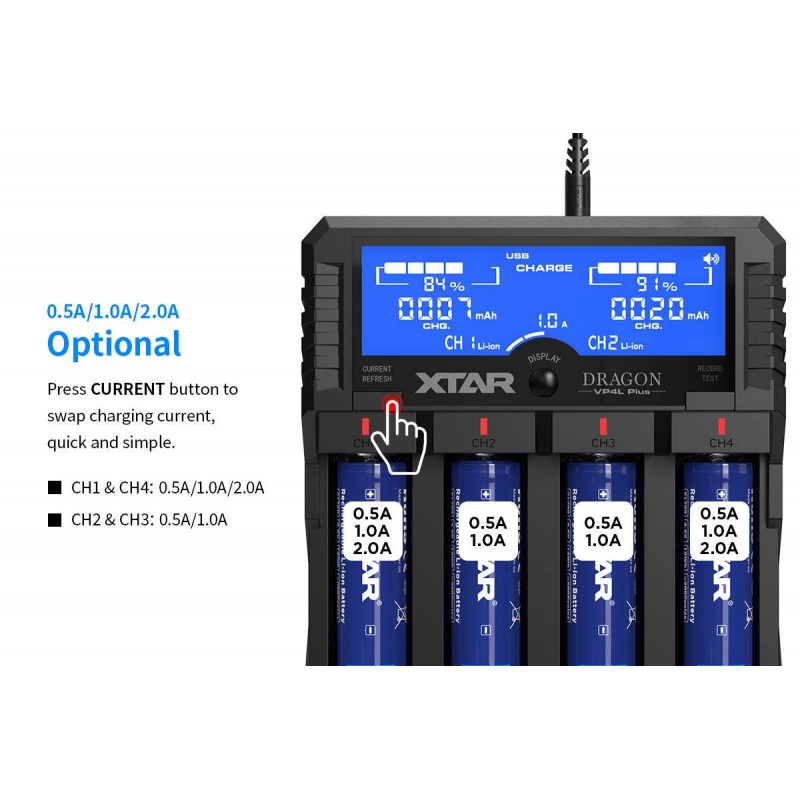 Xtar universalus 4 x Li-ion ir Ni-MH akumuliatorių įkroviklis su LCD ekranu VP4L PLUS DRAGON