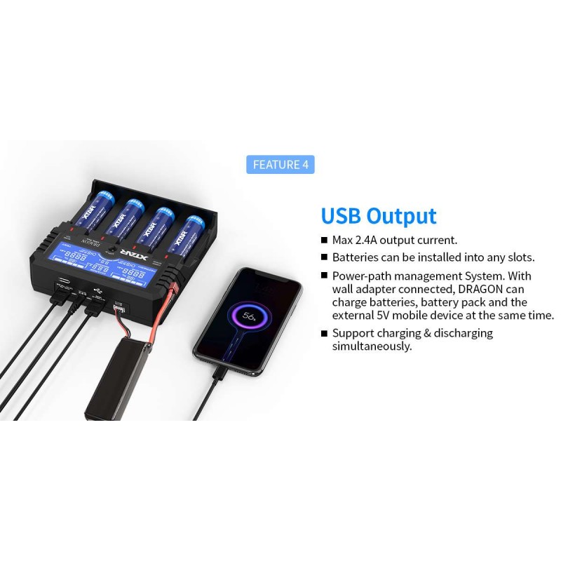 Xtar universalus 4 x Li-ion ir Ni-MH akumuliatorių įkroviklis su LCD ekranu VP4L PLUS DRAGON