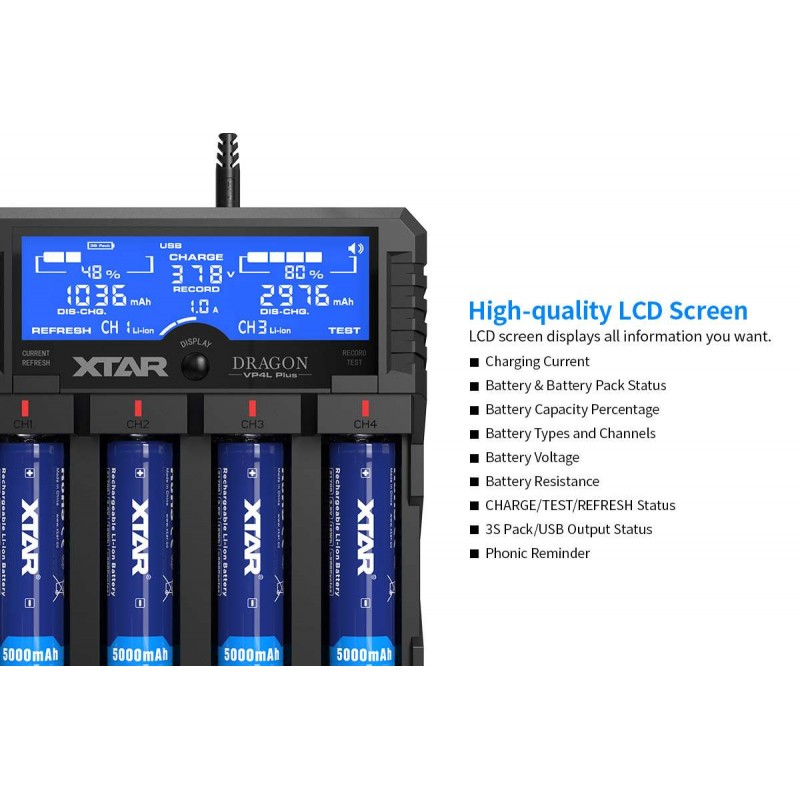 Xtar universalus 4 x Li-ion ir Ni-MH akumuliatorių įkroviklis su LCD ekranu VP4L PLUS DRAGON