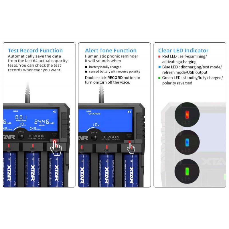 Xtar universalus 4 x Li-ion ir Ni-MH akumuliatorių įkroviklis su LCD ekranu VP4L PLUS DRAGON